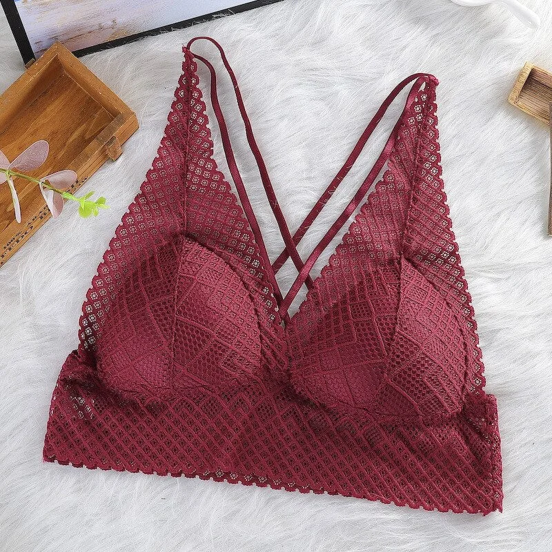 Lace Bralette Sexy Bras For Women Hollow Out Lace Bra Crop Top Wireless Underwear Deep V Push Up Bra Sexy Lingerie Hot