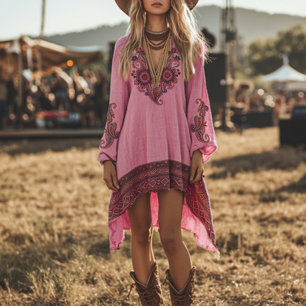 Music Festival Festival Party Bohemian Retro Embroidered Dress