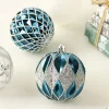 16PCS Blue Silver White Shimmers 8CM Christmas Hanging Decor Balls