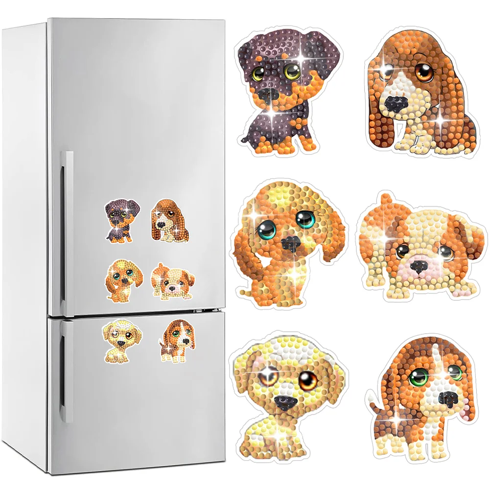 6 Pcs Dog Diamond Painting Magnets Refrigerator for Adults Kids