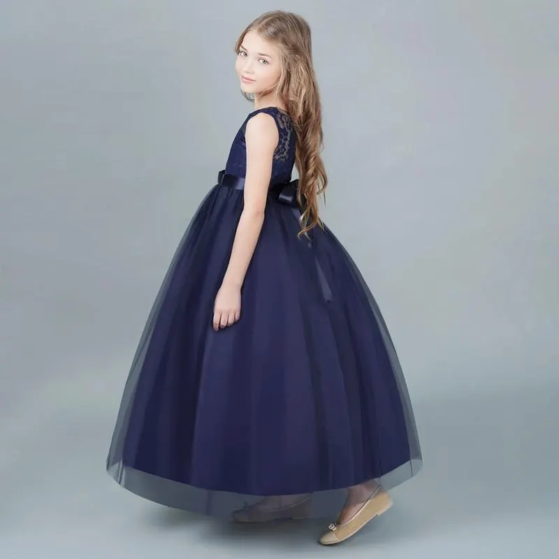 Elegant Kids Dresses for Girls 6-14 Years Teenager Girls Princess Formal Party Long Gown Embroidery Lace Flower Girls Dress