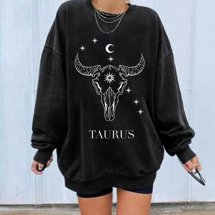 Vefave Skull Taurus Print Long Sleeve Sweatshirt