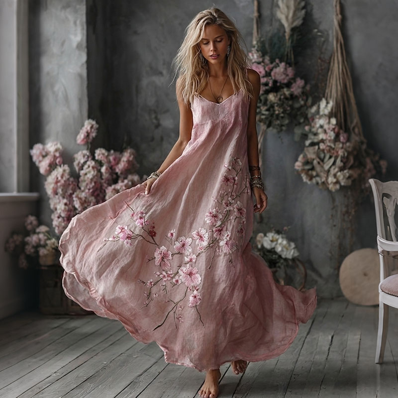 Women's Embroidered Floral Print Halter Dress elevenforest