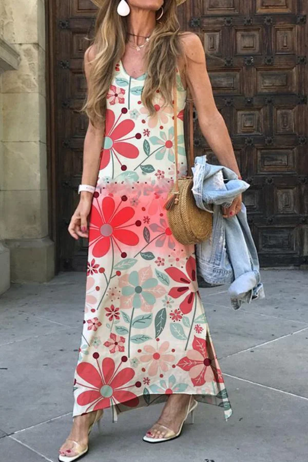 Womens Smart Big Flower Print Dress-Allyzone-Allyzone