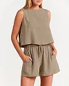2 Piece Outfits Sets Sleeveless Crop Top Tank Shorts Sets