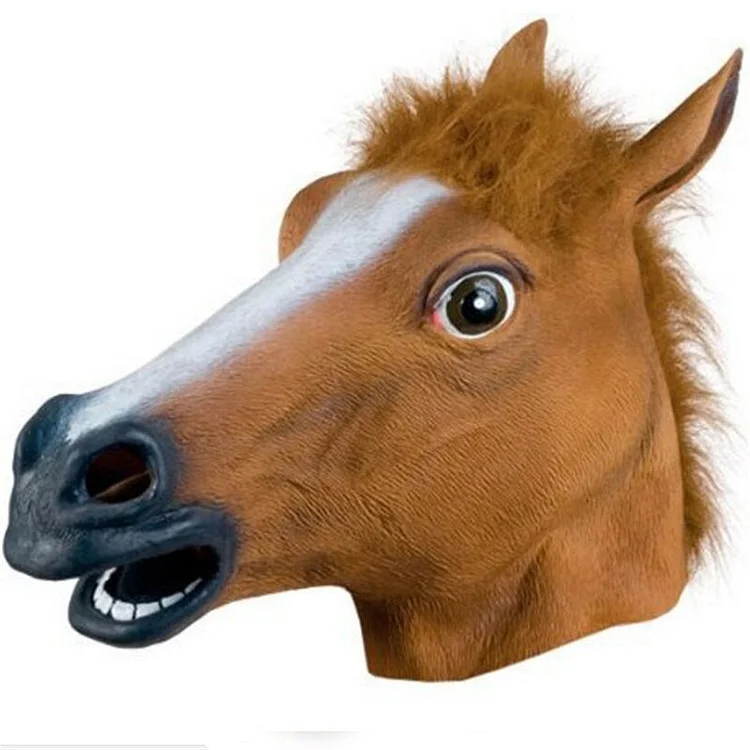 Funny Cosplay Latex Horse Head Mask Halloween Animal Headgear-elleschic