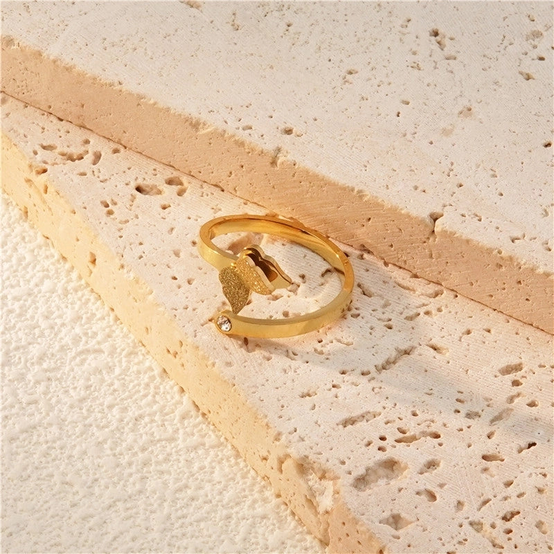 Sweet Minimalist Butterfly 304 Stainless Steel Artificial Rhinestones 18K Gold Plated Plating Butterfly Open Rings