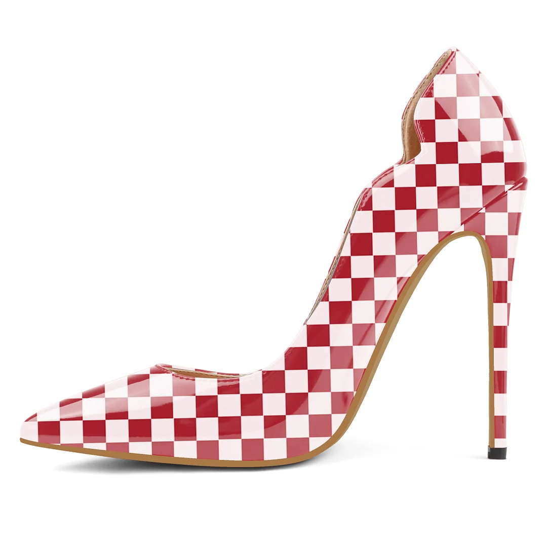 Plaid picture，4.72 inch/12cm  Pointed Toe Pumps High Heel Sexy Stilettos Slip On Office Cute Evening Dress Stilettos