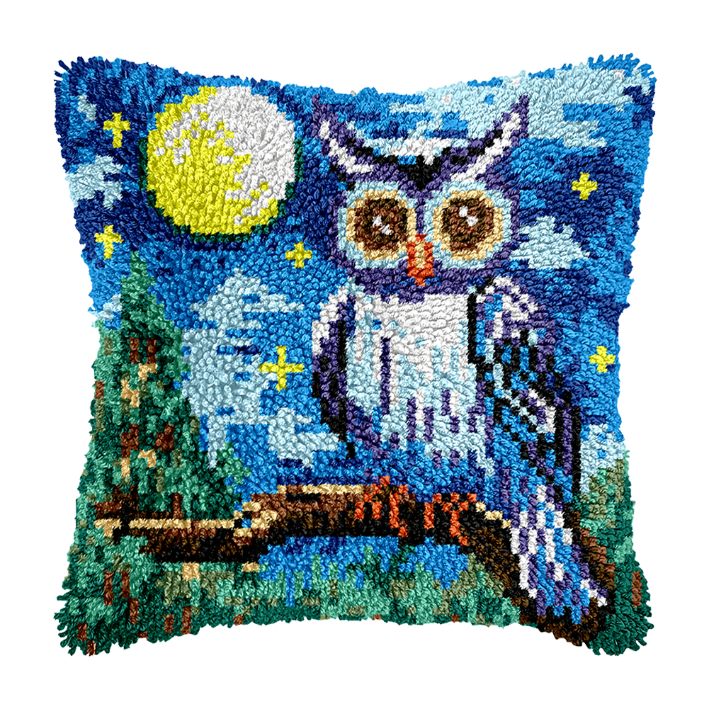 43x43cm Cartoon Owl DIY Latch Hook Pillowcase Embroidery Latch Hook Pillow Cover