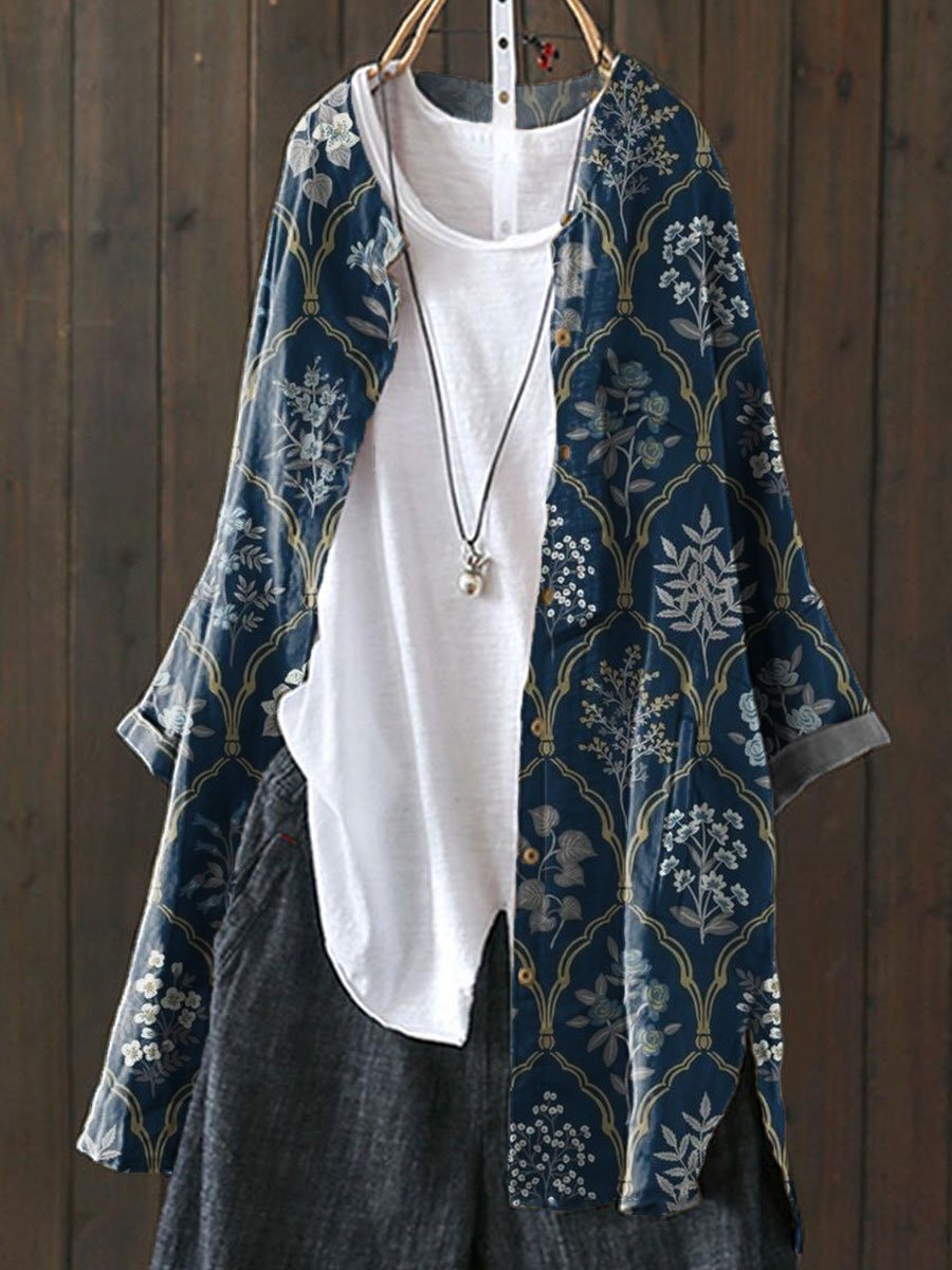 Women's Flower Print Loose Casual Top Jacket