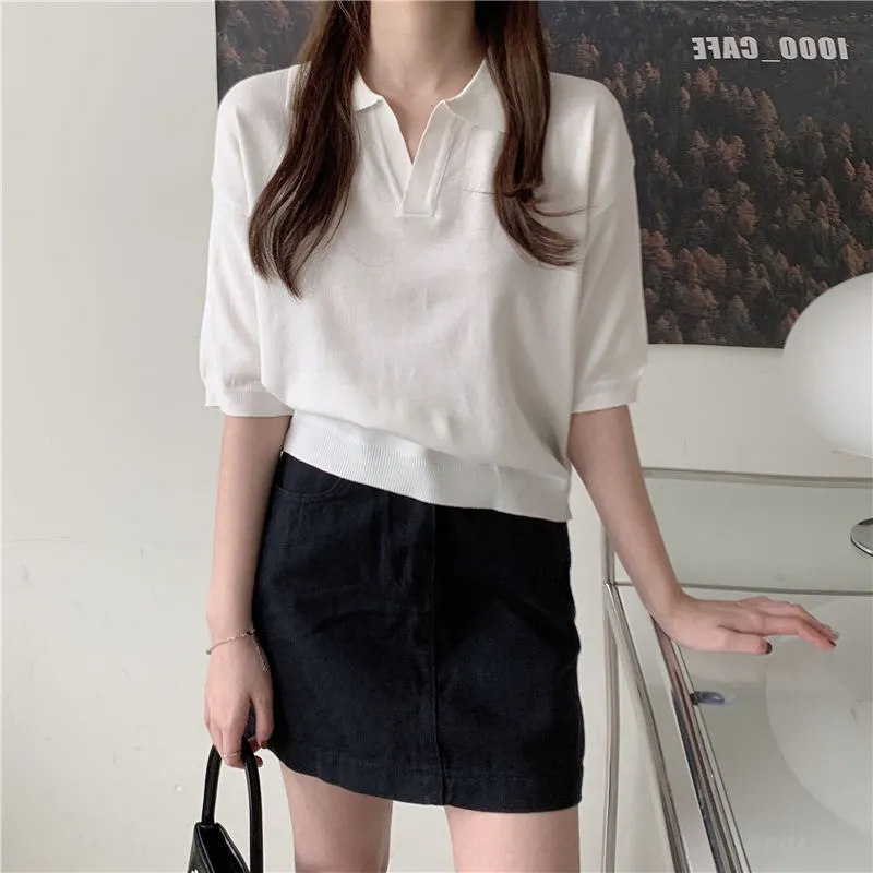 Athvotar Collared T-Shirts For Women's Summer New Korean Version Of Thin Ins Wind Korean Version Of Short-Sleeved Top Trend