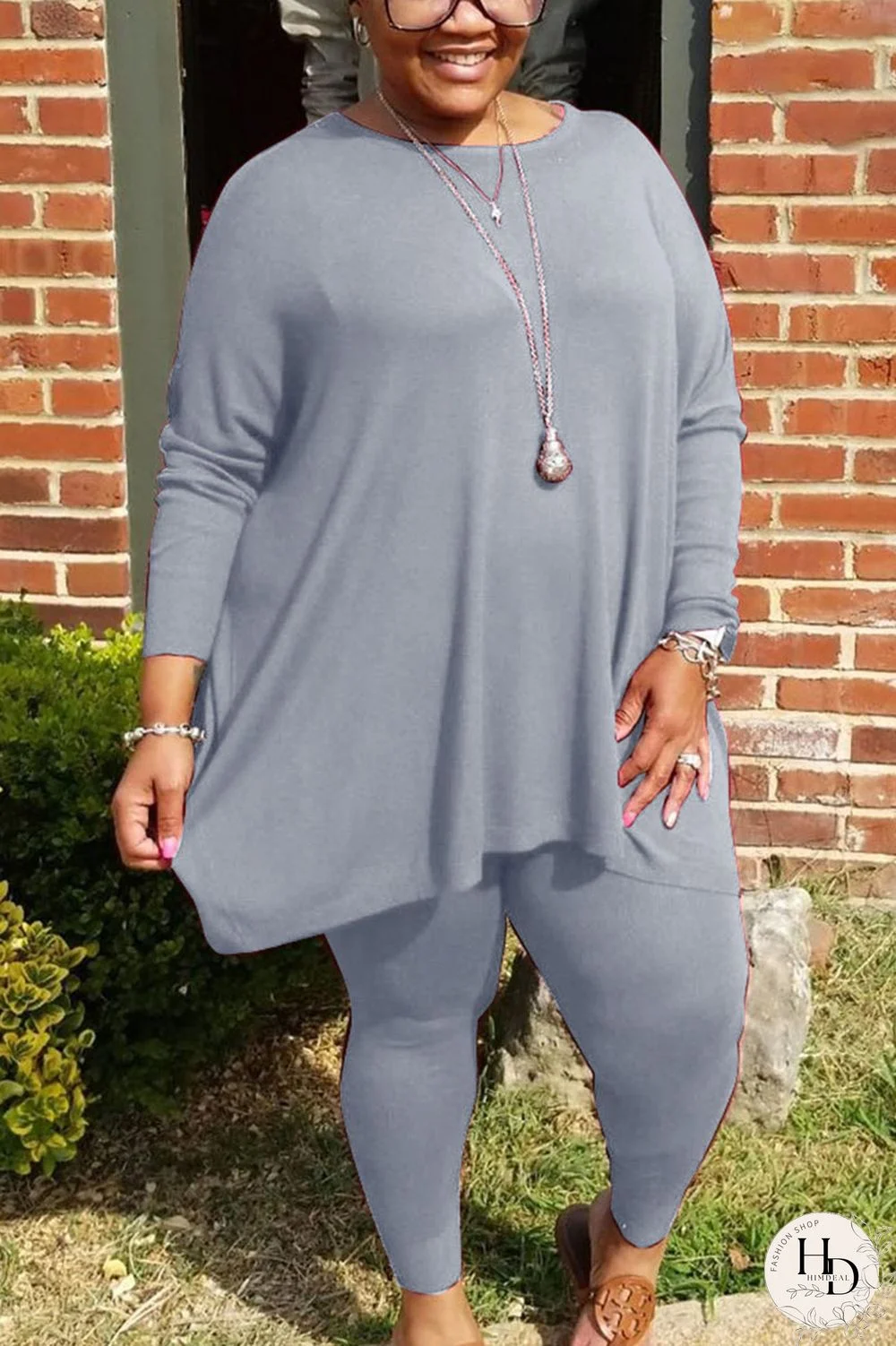 Grey Sportswear Striped O Neck Plus Size