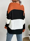 Round-Neck Long Sleeve Loose Contrast Color Stripe Sweater