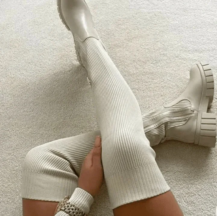  Thigh High Stretch Knit Boots 