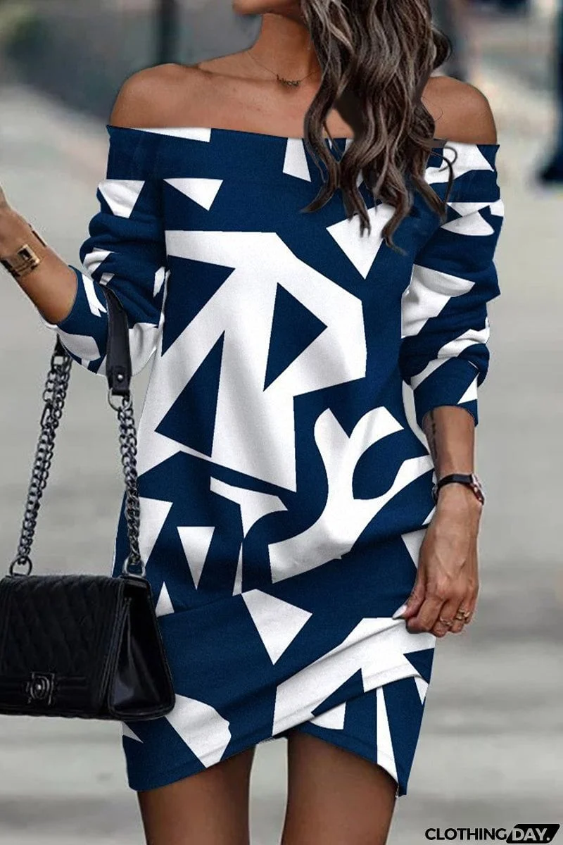 Work Print Printing Off the Shoulder A Line Dresses