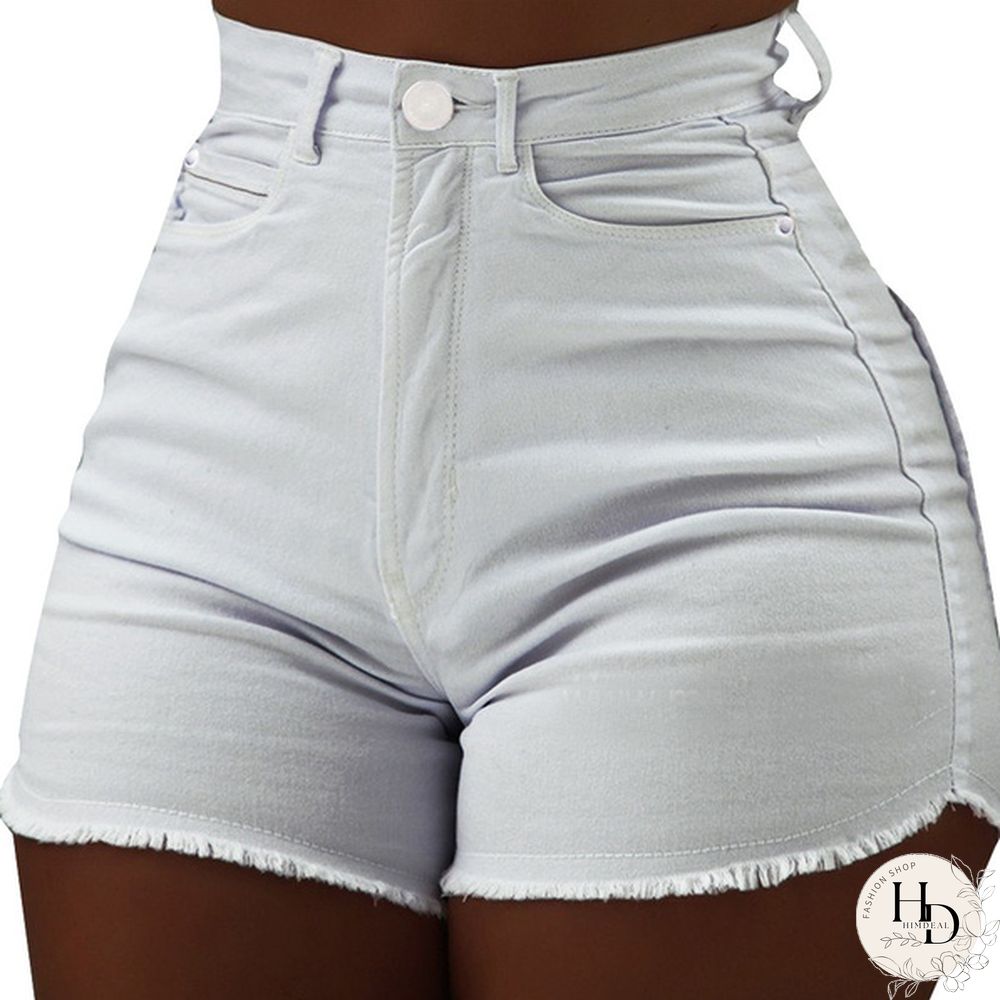 Women's High Waisted Rolled Hem Distressed Jeans Ripped Denim Shorts