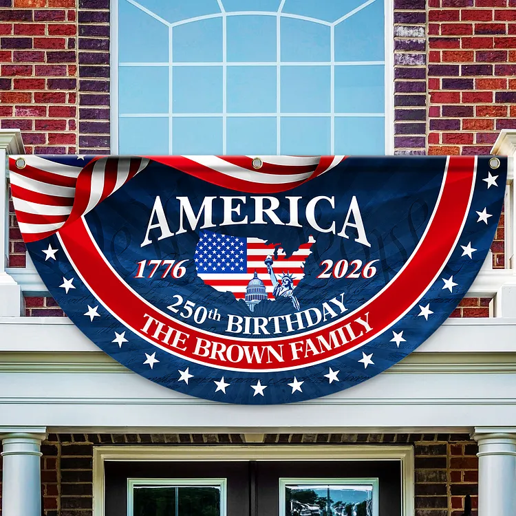 Personalized 250 Years of Freedom America Flag Custom Family Name America 250 Birthday 1776-2026 Non-Pleated Fan Flag