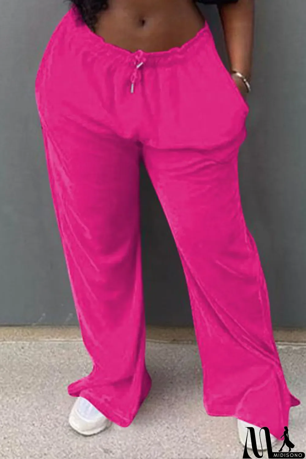 MidiSono - Rose Red Casual Solid Split Joint Straight Mid Waist Straight Solid Color Bottoms