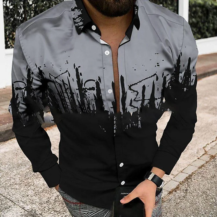 Men's Retro Casual Gradient Colorblock Lapel Shirt 42623869TO