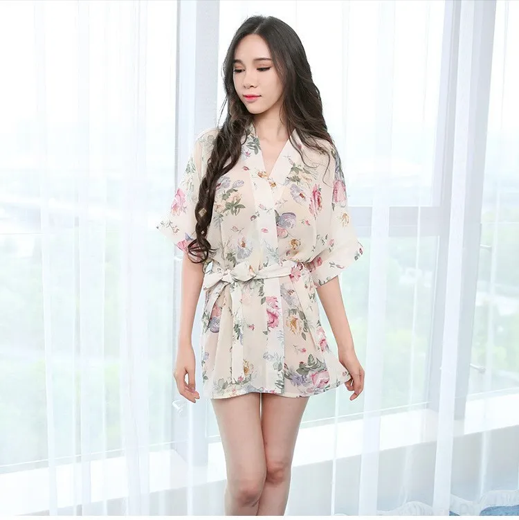 Churchf Sex Lingerie Sexy Seduction Chiffon Bathrobe Pyjamas Set Maid Maid Maids Perspective Print Shop Princess Anchor Female Clothing