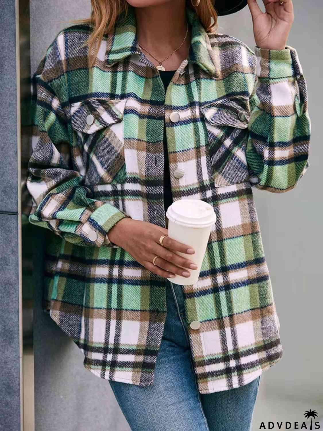 Plaid Collared Neck Button Down Jacket