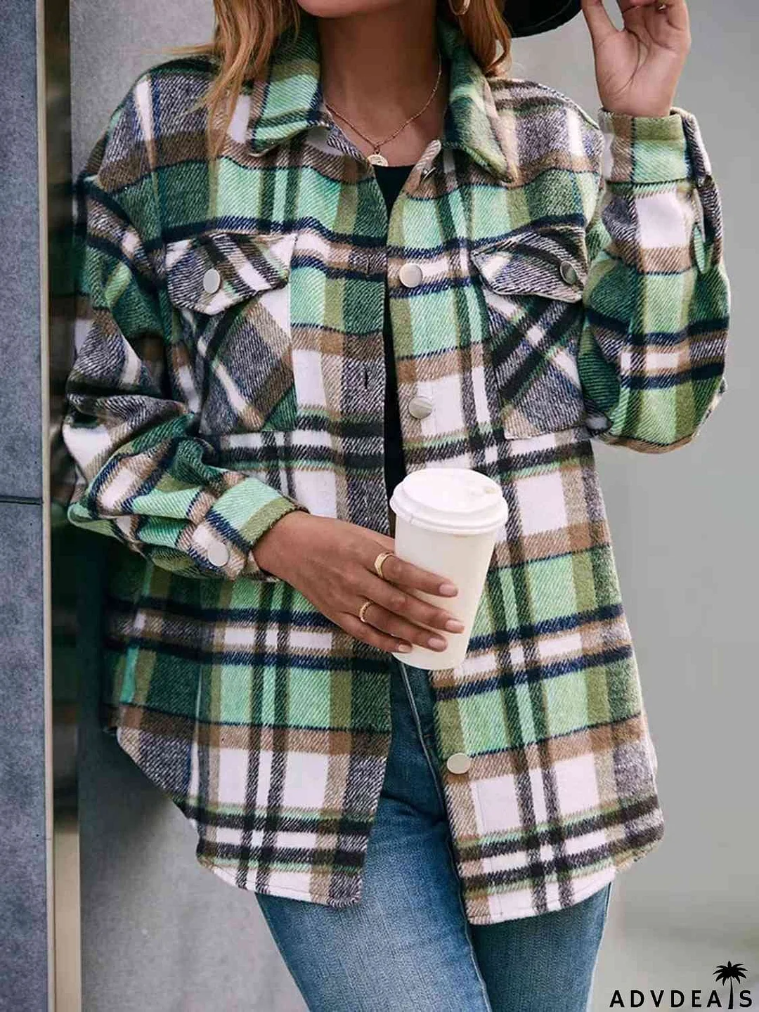 Plaid Collared Neck Button Down Jacket