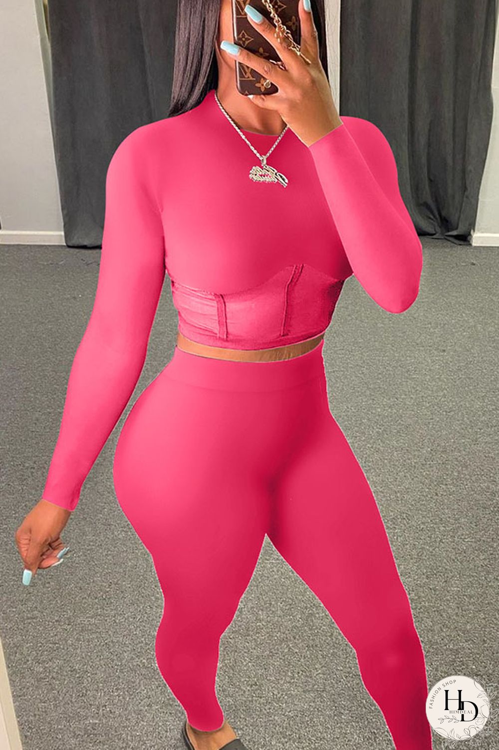 Black Cotton Blends Sexy Patchwork Solid Mesh pencil Long Sleeve Two Pieces