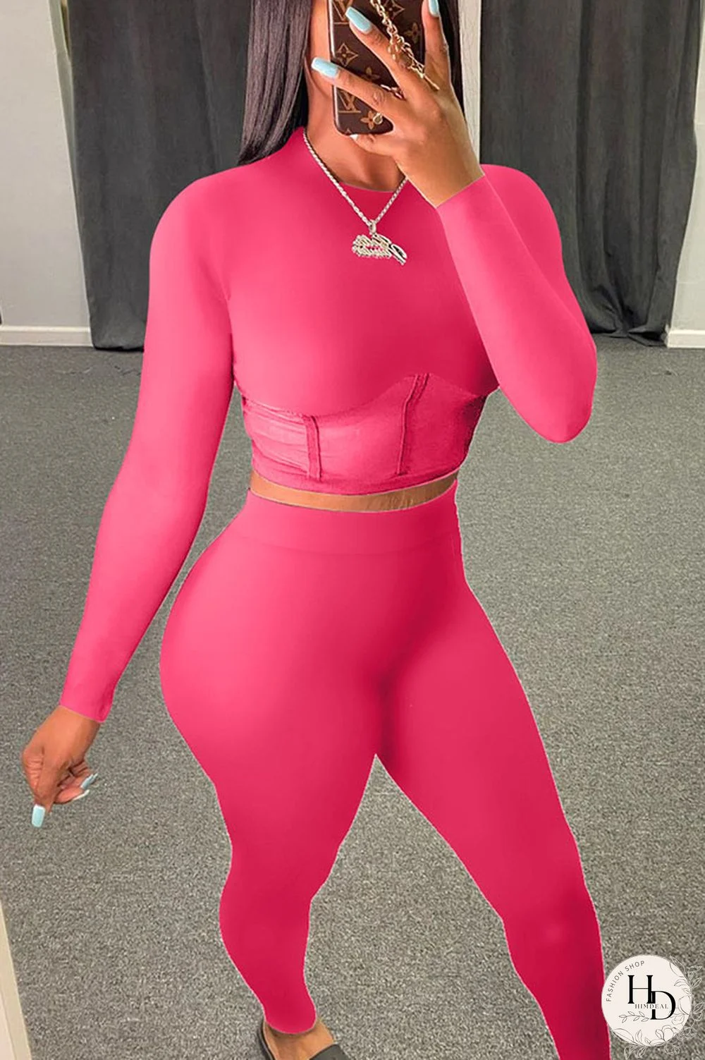 Black Cotton Blends Sexy Patchwork Solid Mesh pencil Long Sleeve Two Pieces