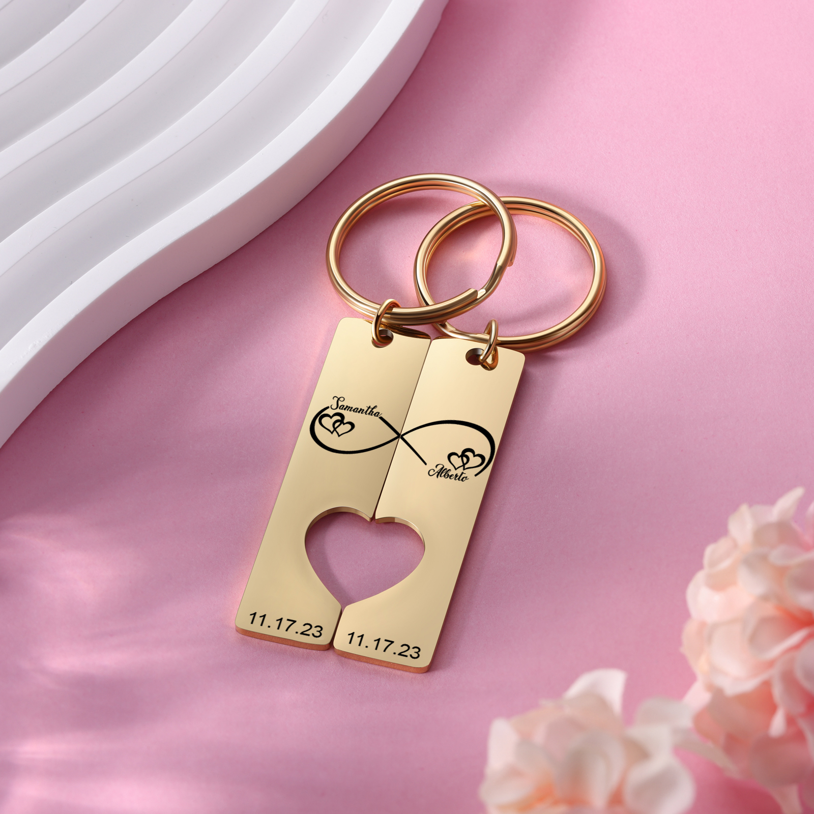 Personalised Couple Infinity Keychain Custom 2 Names & 2 Dates Keyring Heart Valentine's Day Gift for Him/Her-Jessemade AU