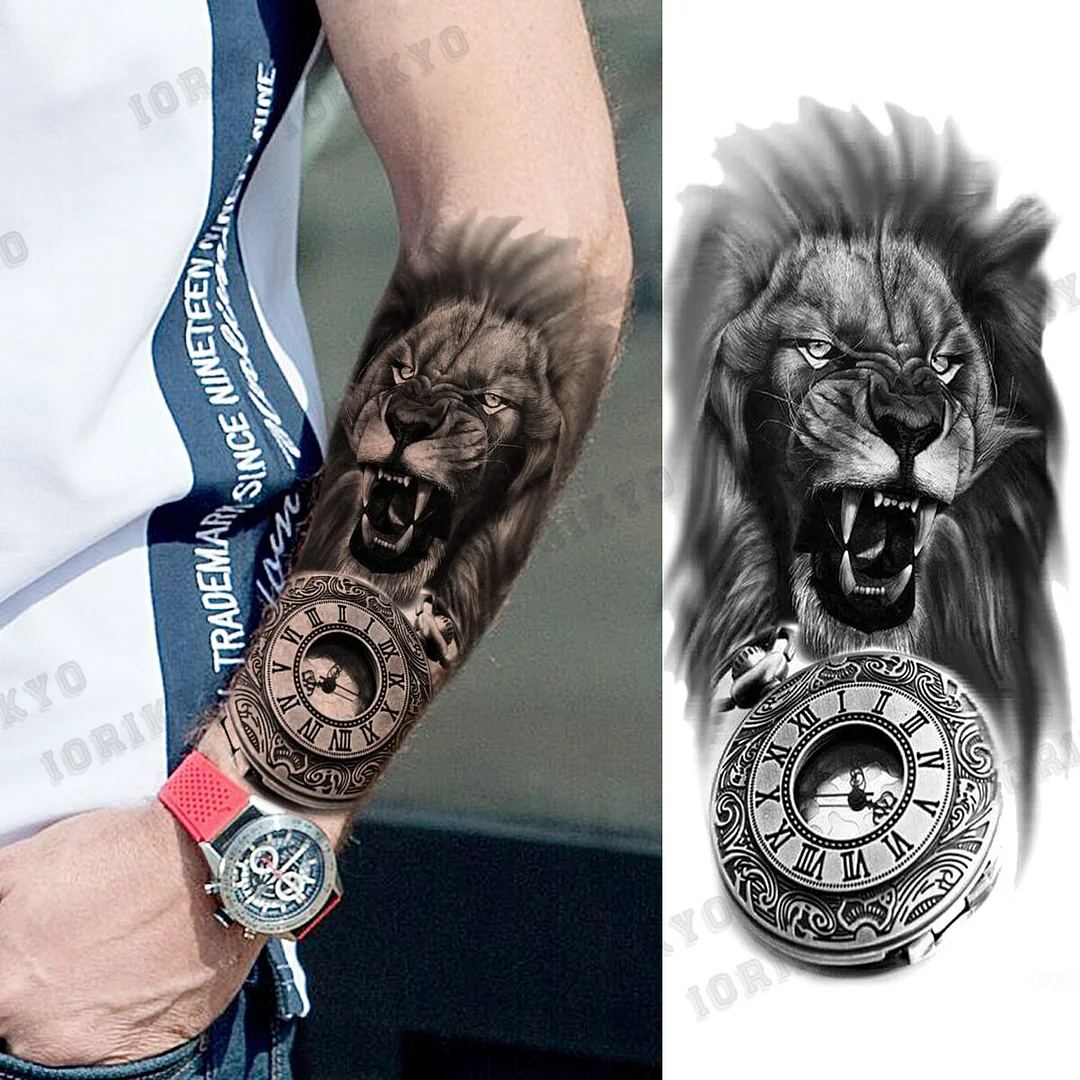 Sdrawing Devil Skeleton Temporary Tattoos For Men Adult Women Wolf Compass Gangster Fake Tattoo Washable Body Art Tatoo Sticker