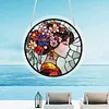 (25cm)DIY Acrylic Jigsaw Puzzle Window Hanging with Hanging Chain DIY Stained Glass Decoration Round Window Puzzle Decor for DIY Craft Project (Stained Glass Floral Lady)