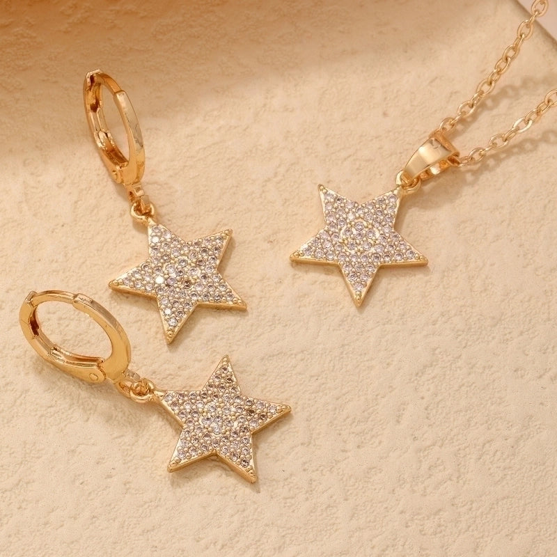 304 Stainless Steel Copper K Gold Plated Rhodium Plated Hip-Hop Minimalist Plating Inlay Pentagram Zircon Jewelry Set