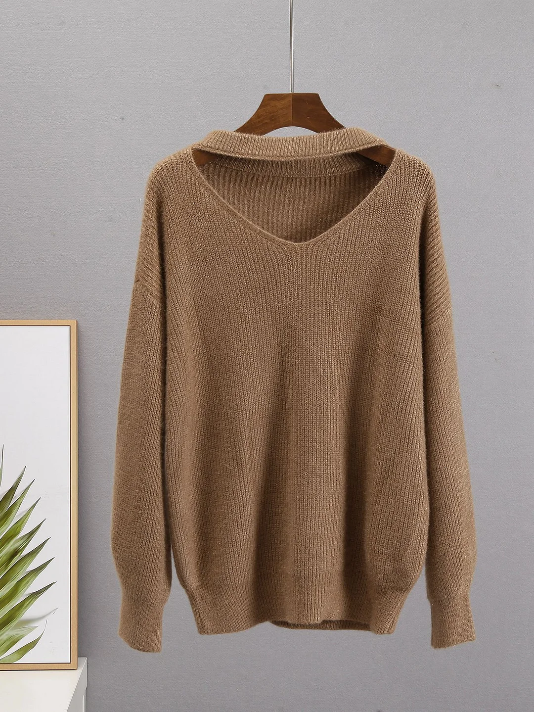 Athvotar Athvotar Autumn And Winter Ultra-Soft V-Neck Imitation Marinish Sweater Female Lazy Style Loose Knitted Sweater