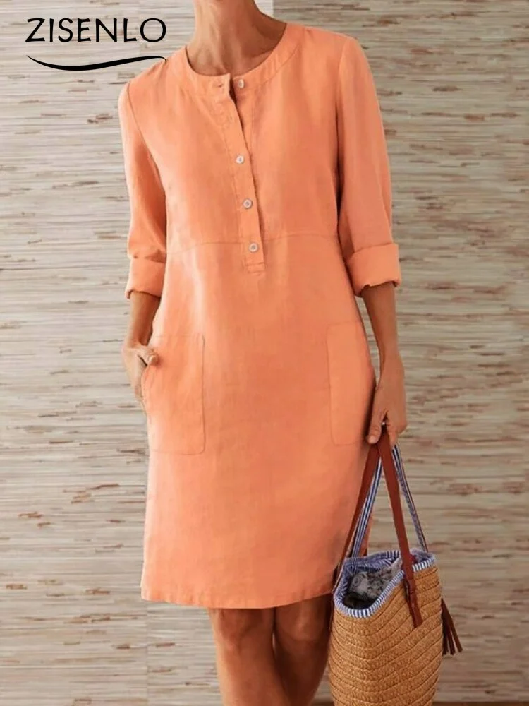 Woherb Dress Spring Solid Color Casual Round Neck Long-sleeved Dress Cheap Casual Women's Dresses Loose Elegant Ladies Clothes 715-1-Outfit Ideas