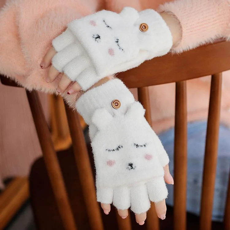Half-finger Flap Knitted Woolen Gloves