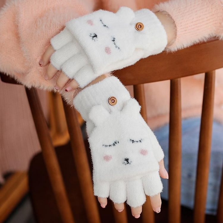 Half-finger Flap Knitted Woolen Gloves