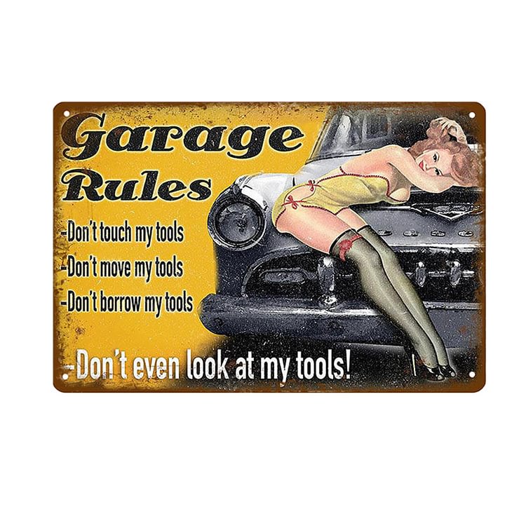 Fille de règles de garage - Enseigne Vintage Métallique/Enseignes en bois - 20*30cm/30*40cm