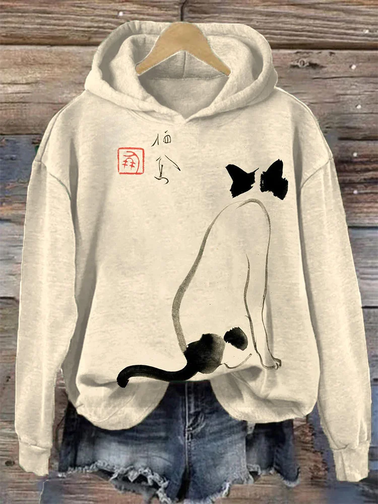 Japanese Art Cat Print Vintage Sweatshirt