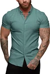 URRU Men's Muscle Dress Shirts Slim Fit Stretch Short Sleeve Casual Button Down Shirts for Men