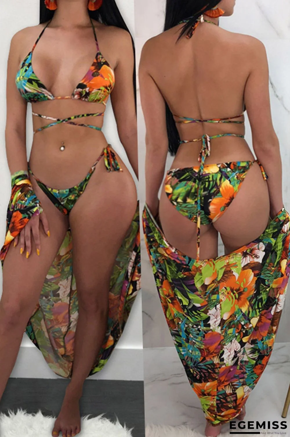 Green Sexy Printed Two-piece Swimwears(With CoverUp) | EGEMISS