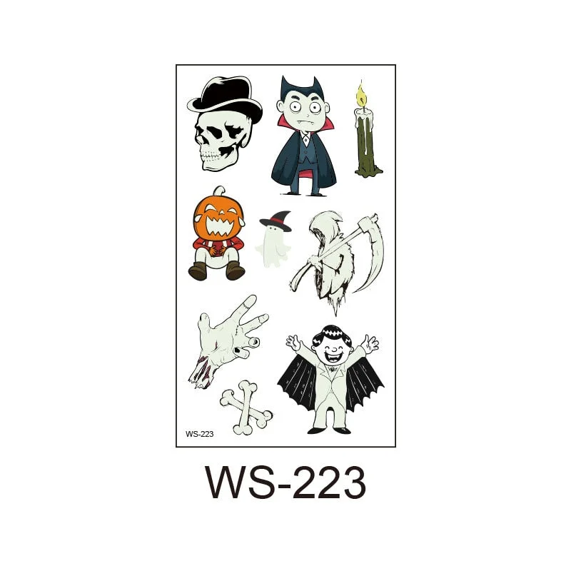 New Halloween tattoo stickers waterproof sweat fluorescent disposable tattoo stickers children cartoon face tattoo stickers