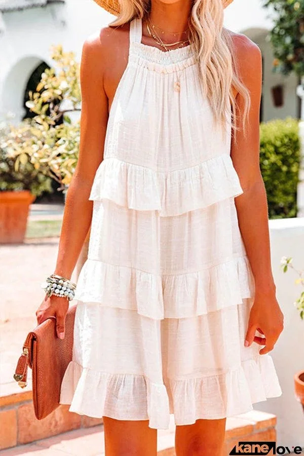 Halter Sleeveless Chiffon Layered Dress