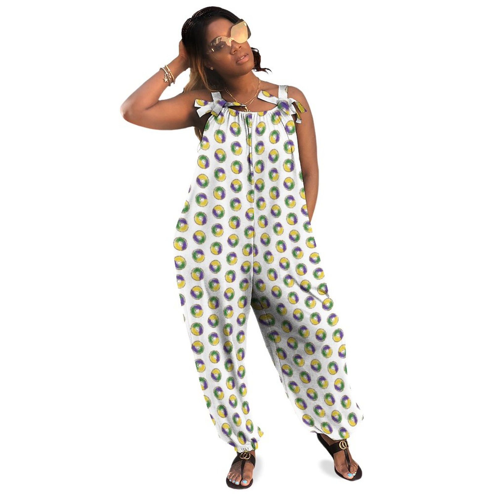 Mardi Gras All Of The King Cakes Boho Vintage Loose Overall Corset Jumpsuit Without Top