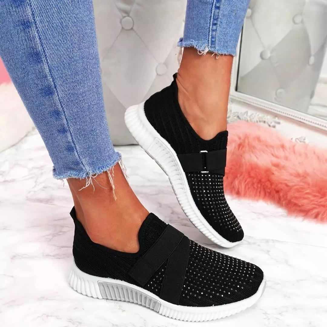 Women Sneakers 2020 New Bling Rhinestone Ladies Shoes Slip On Comfortable Sole Running Walking Shoes Female Flat Sports Shoes