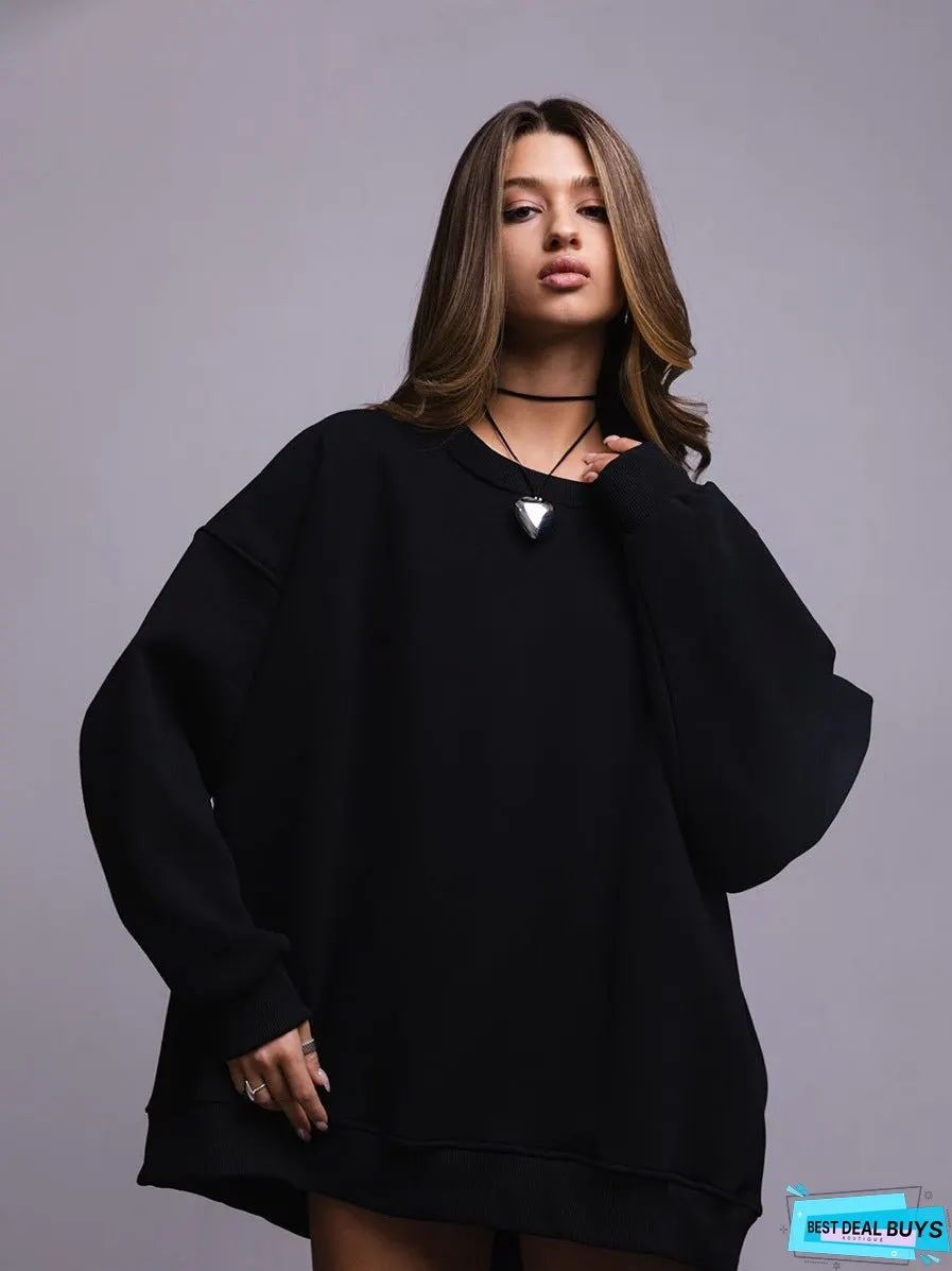 Women's Color Round Neck Winter Polar Fleece Brushed Sweaters