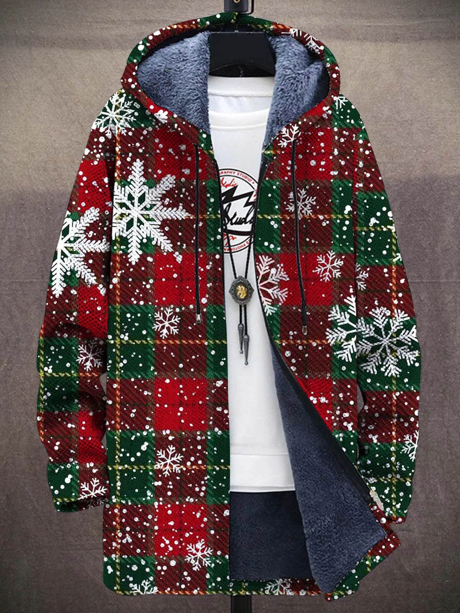 Unisex Christmas Snow Decoration Art Pattern Plush Thick Long-Sleeved Sweater Cardigan Coat