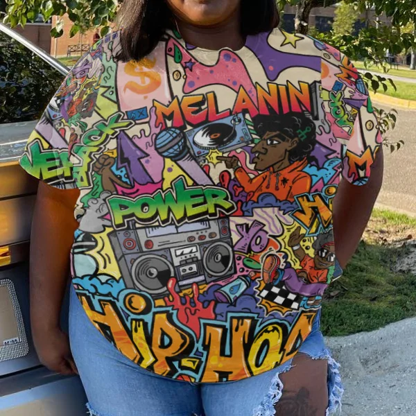 Women's Plus Size Hip Hop Graffiti Art T-Shirt
