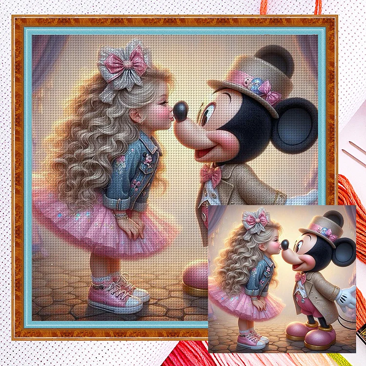 Mickey And Girl (40*40cm) 11CT Counted Cross Stitch gbfke