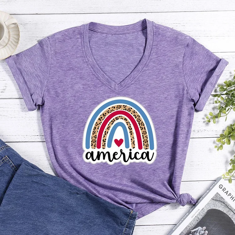 America Independence Day V-neck T Shirt-Annaletters