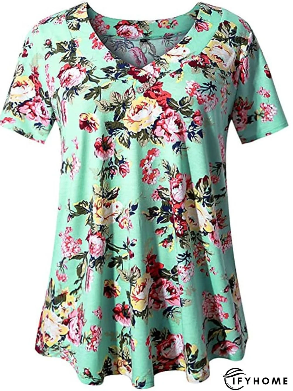 Women's Shirt Blouse Denim Blue Black White Leopard Floral Print Short Sleeve Casual Holiday Basic V Neck Regular Floral Plus Size M | IFYHOME